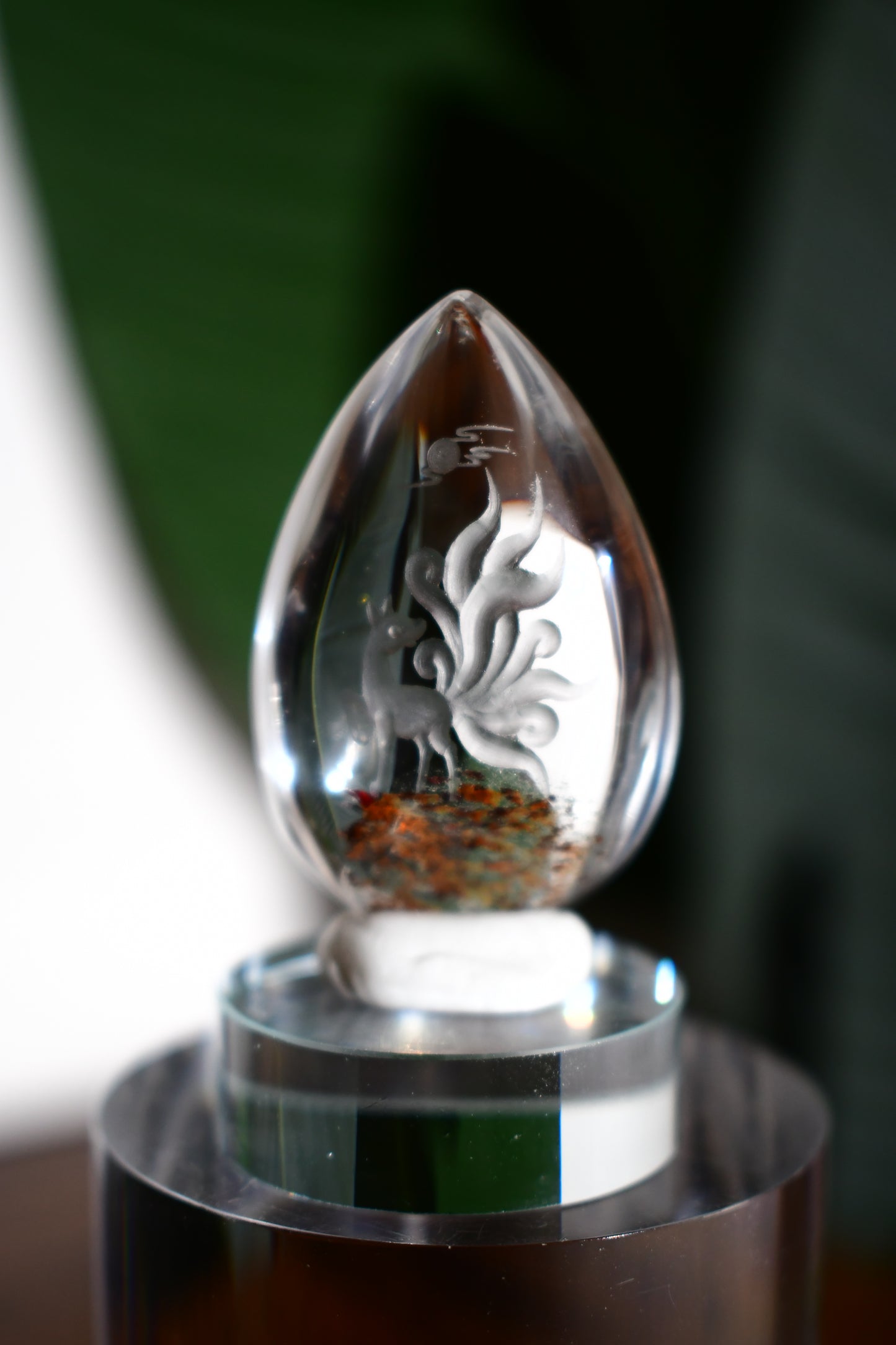 “Nine-Tailed Fox #3” High-Quality Lodalite Quartz Etched Carvings