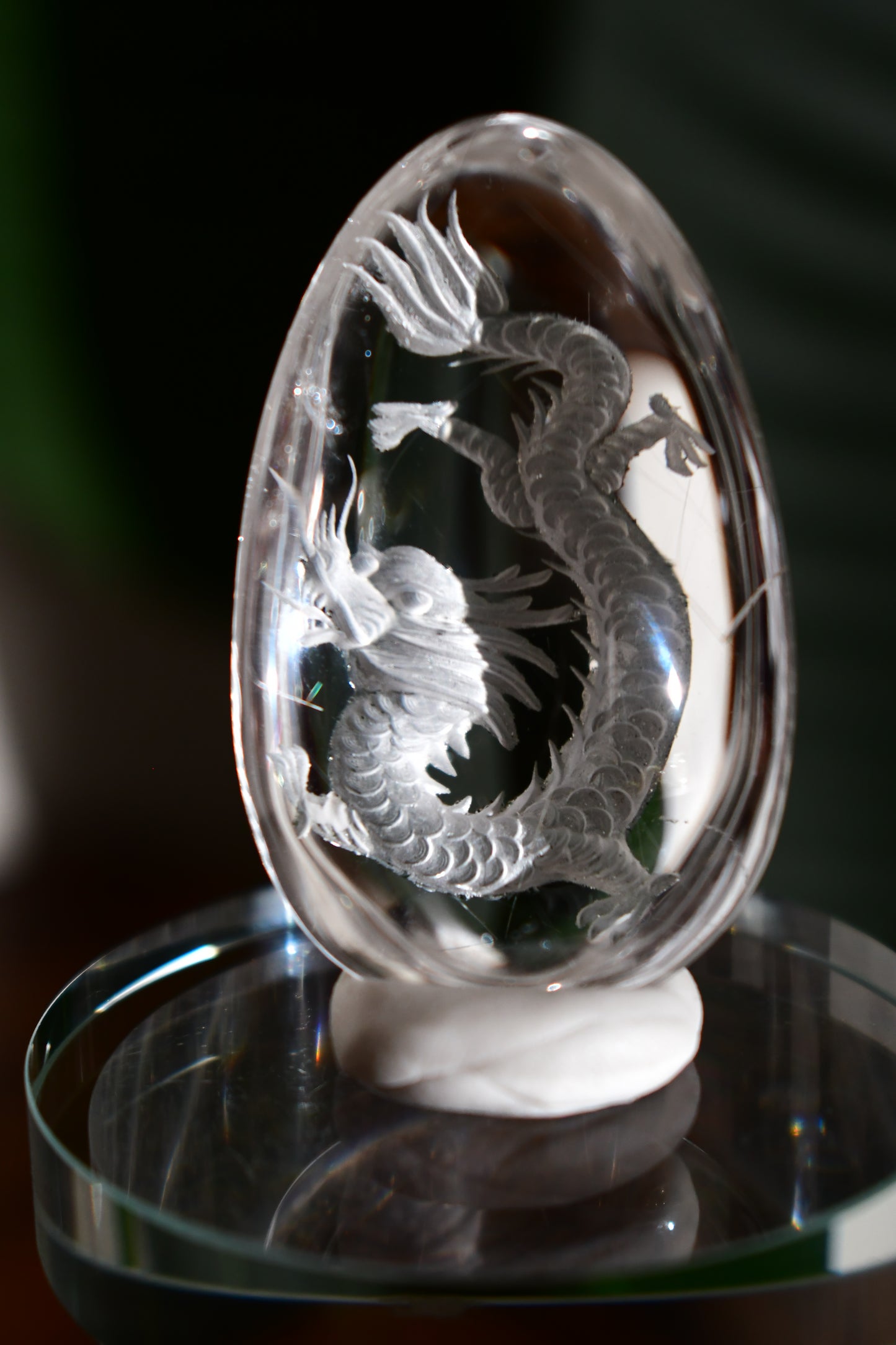 “Dragon” High-Quality Lodalite Quartz Etched Carvings with Rutile