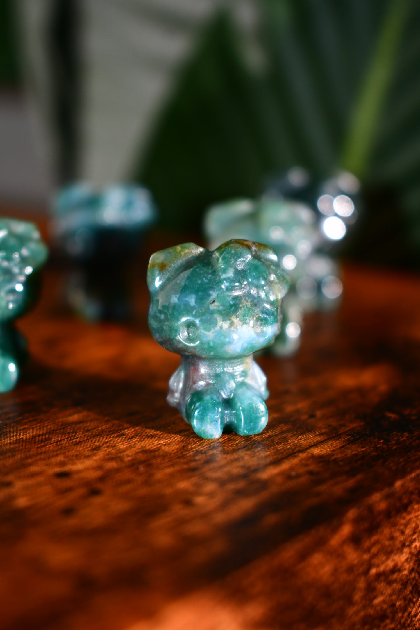 Mini Moss Agate Hello Kitty Carvings