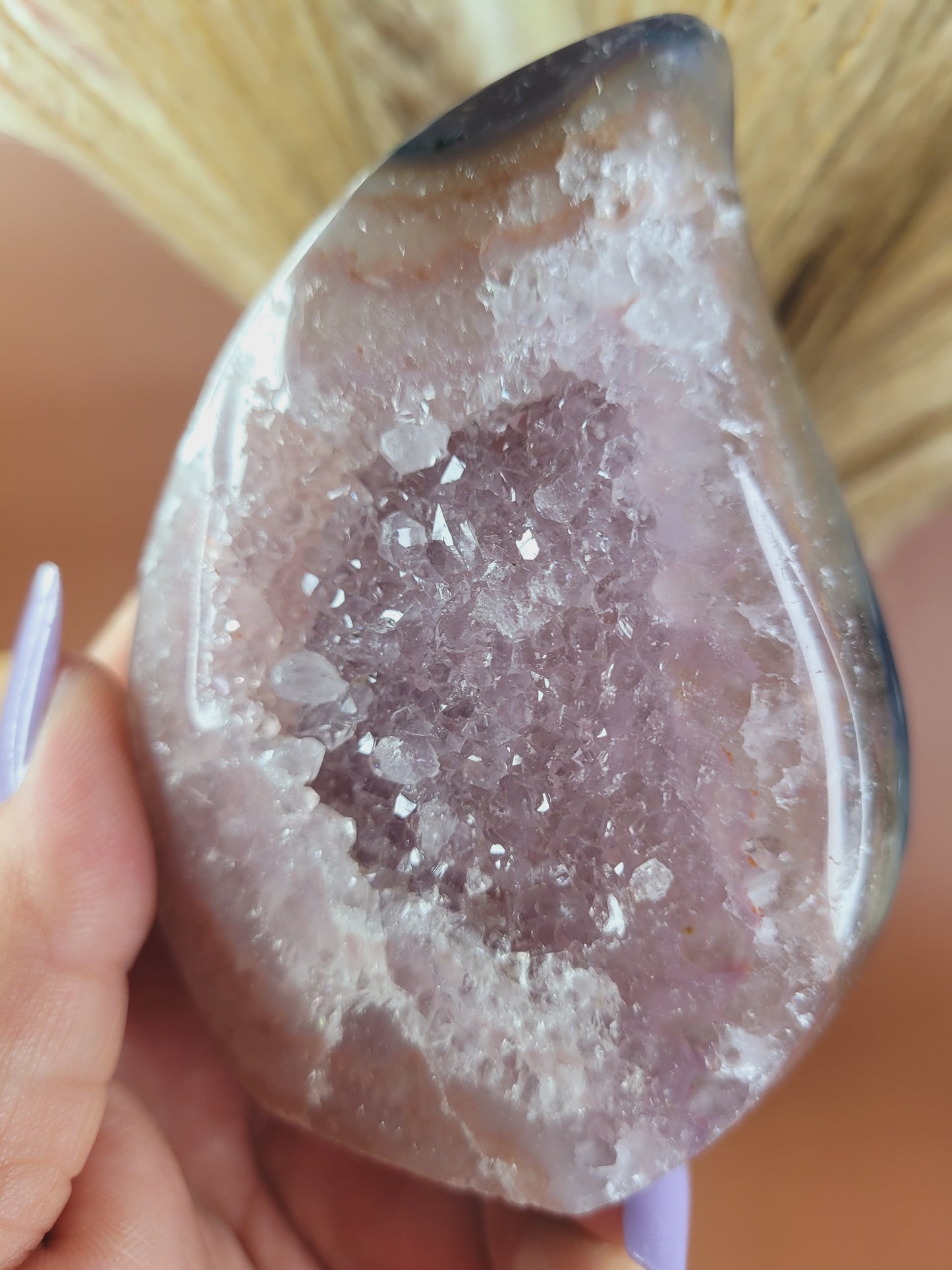 Druzy Amethyst and Calcite Flame/Freeform/ Amethyst/ High Quality Crystals/ Gifts for Him/ Gifts for Her/ Healing Crystals/ Calming/ Pink