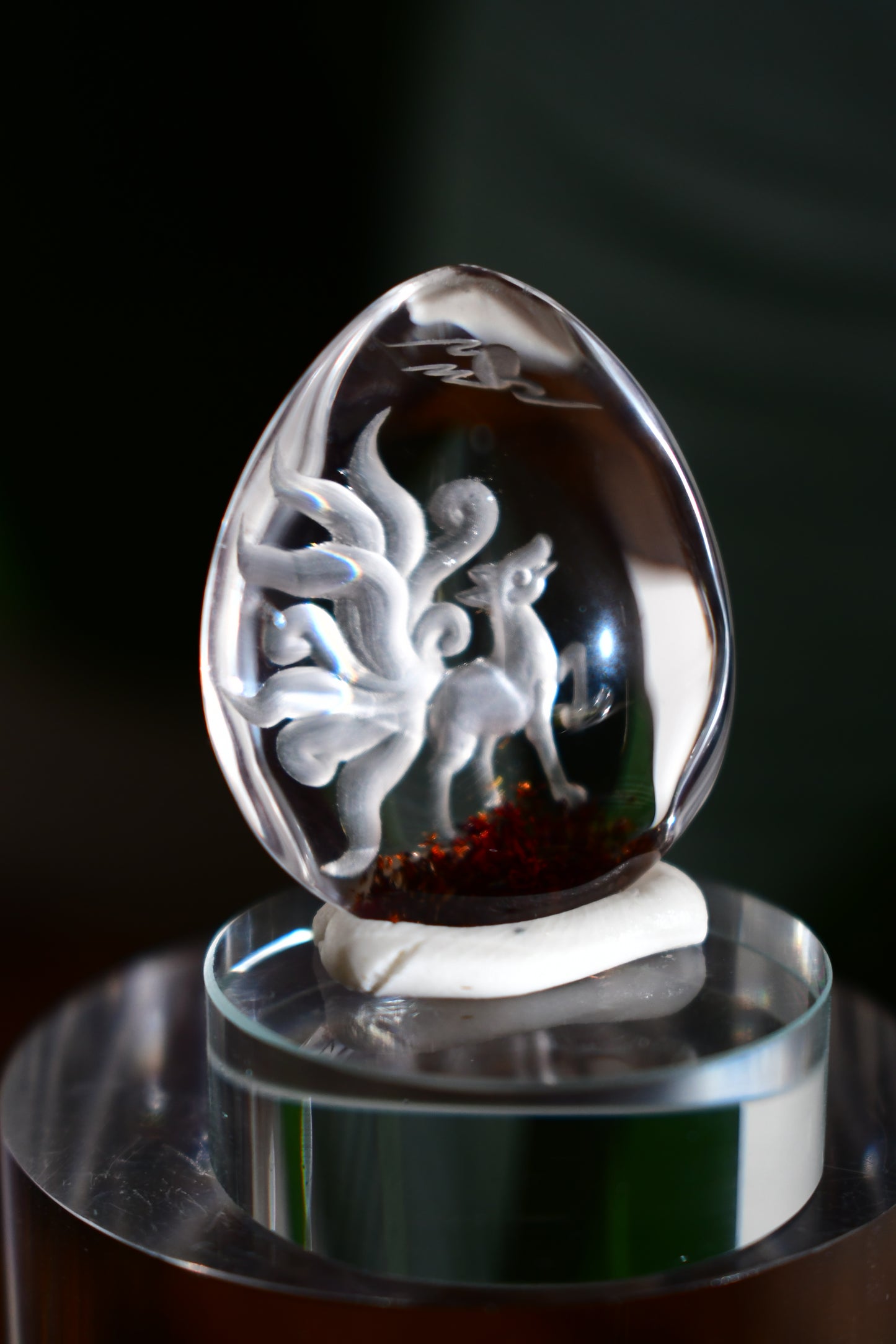 “Nine-Tail Fox #2” Lodalite Quartz Etched Carvings