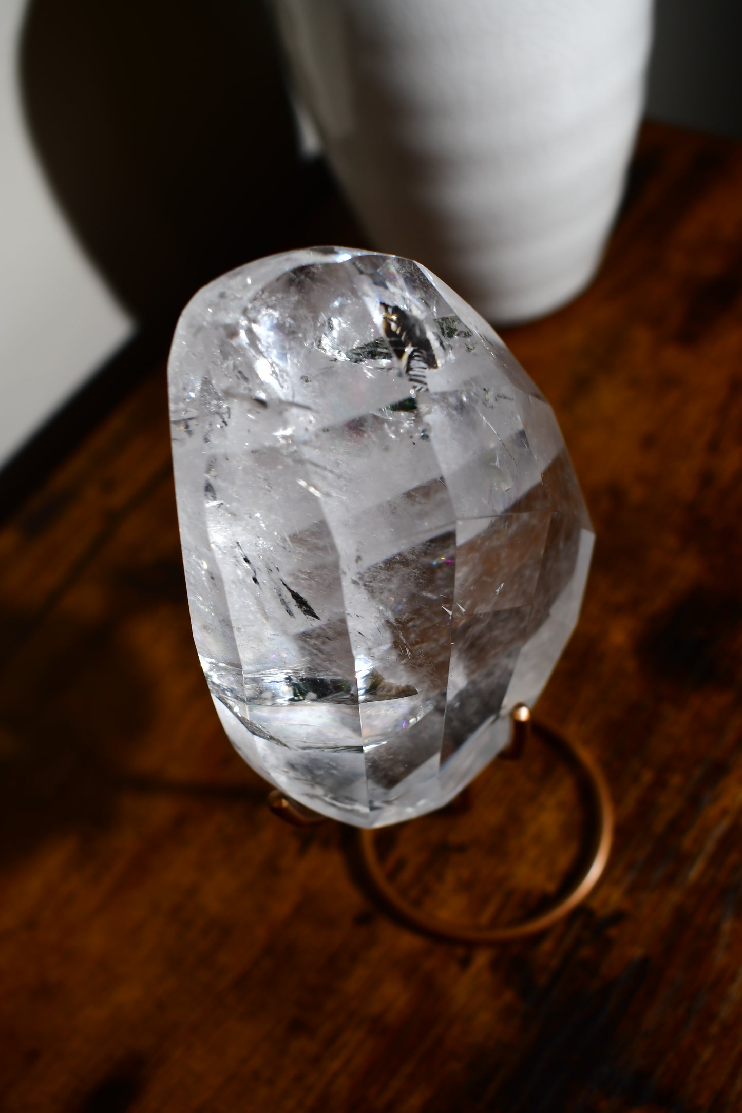 Lemurian Quartz Faceted Freeform on Removable Gold Stand/ Lemurian Crystals/ Ancient Wisdom/ Rare Crystals/ Brazillian Crystals/ Crystals
