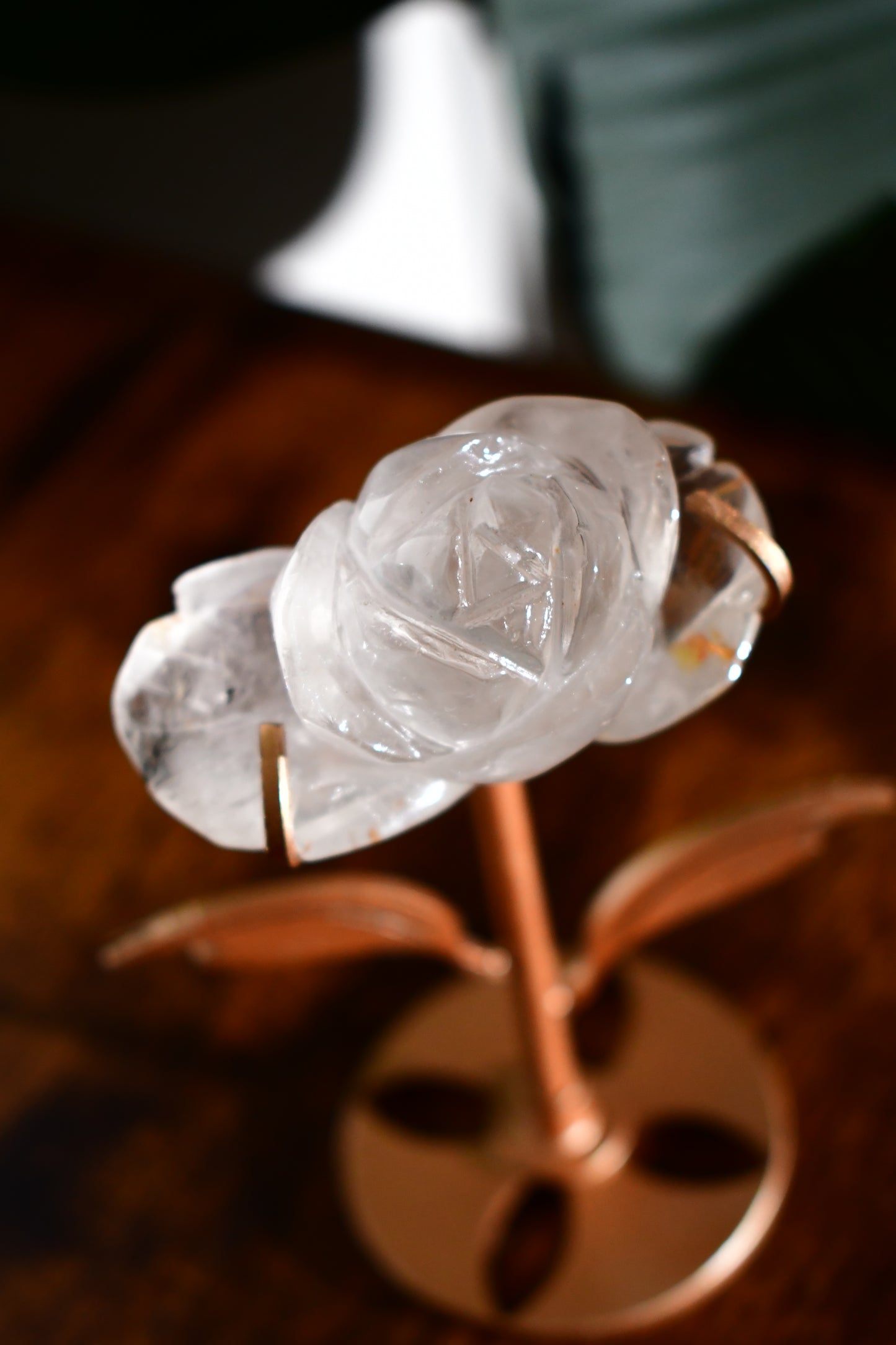 Intricately Carved Smoky Quartz with Dendritic and Iron Inclusions Rose