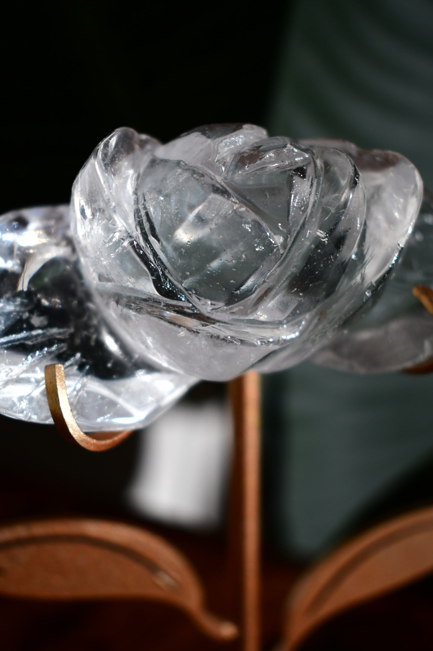 Intricately Carved Clear Quartz Rose