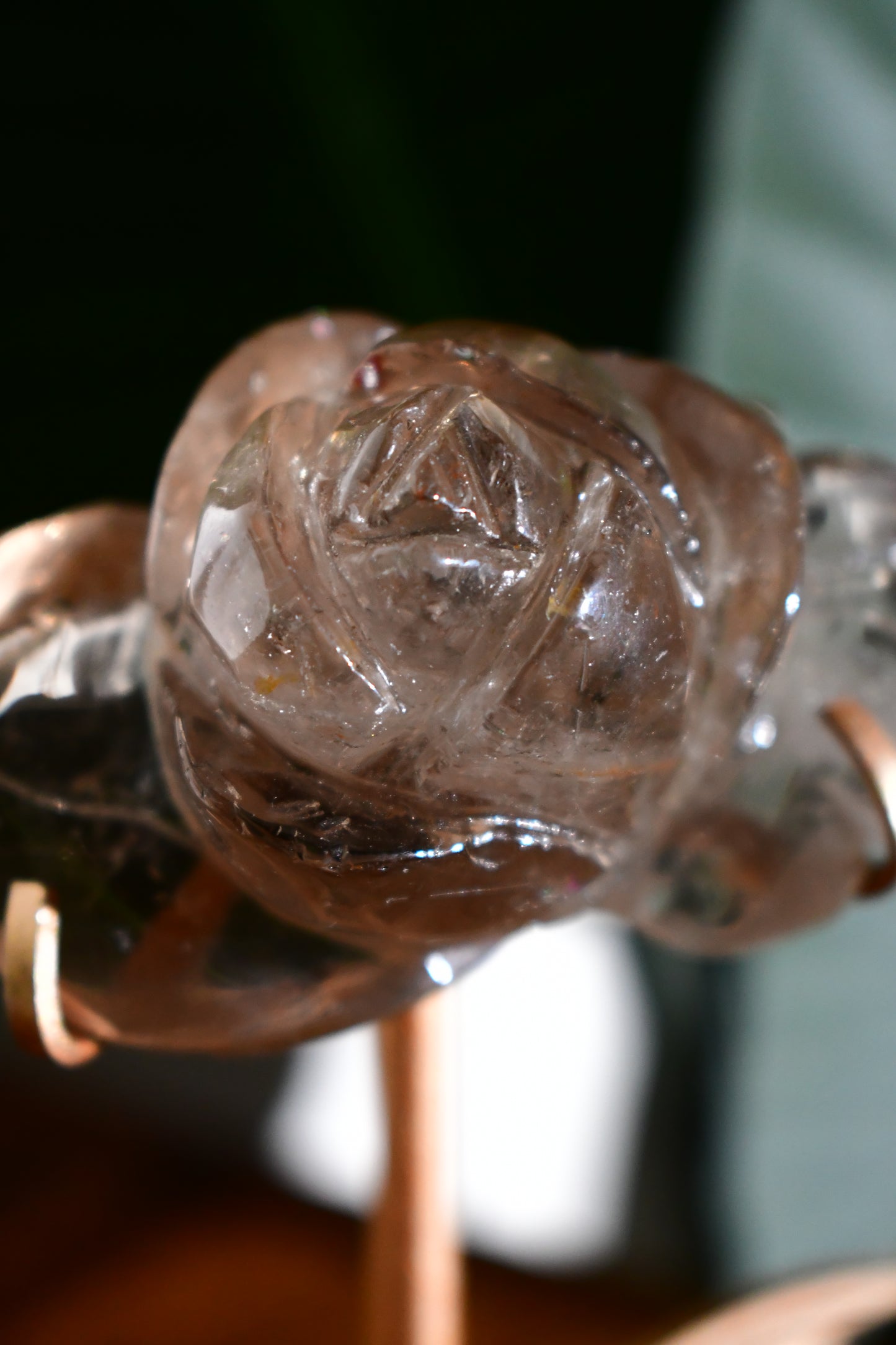 Intricately Carved Smoky Quartz Rose