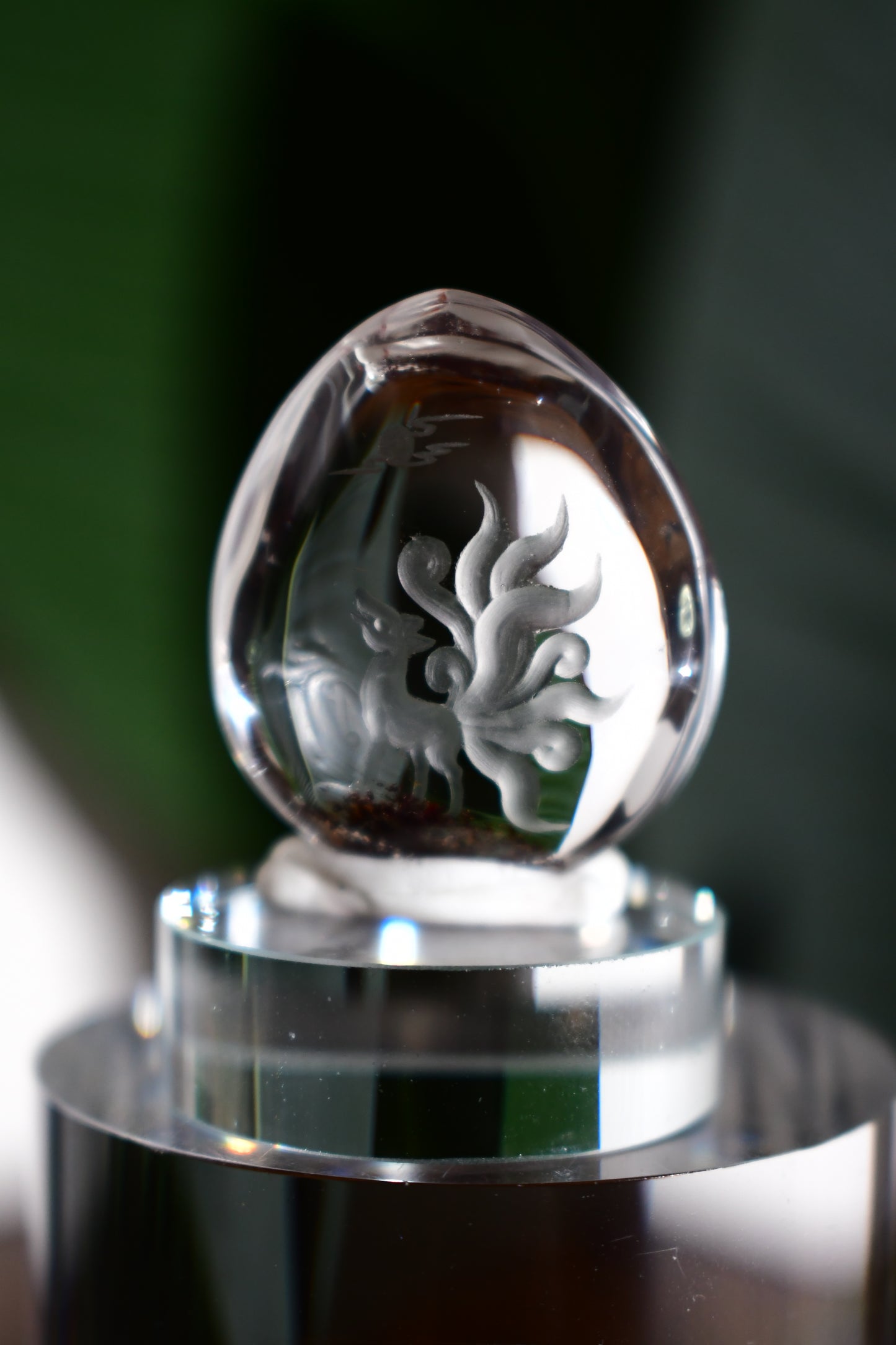 “Nine-Tail Fox #2” Lodalite Quartz Etched Carvings