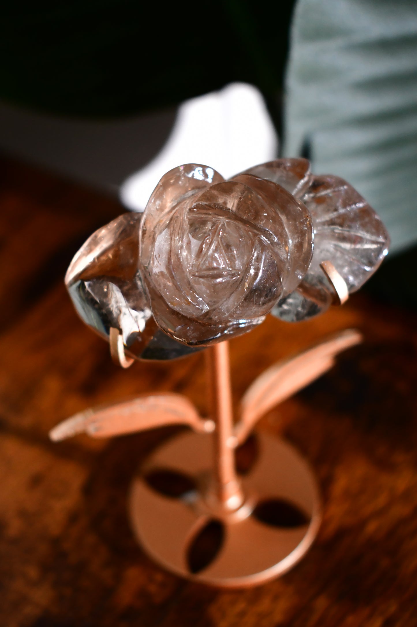Intricately Carved Smoky Quartz Rose