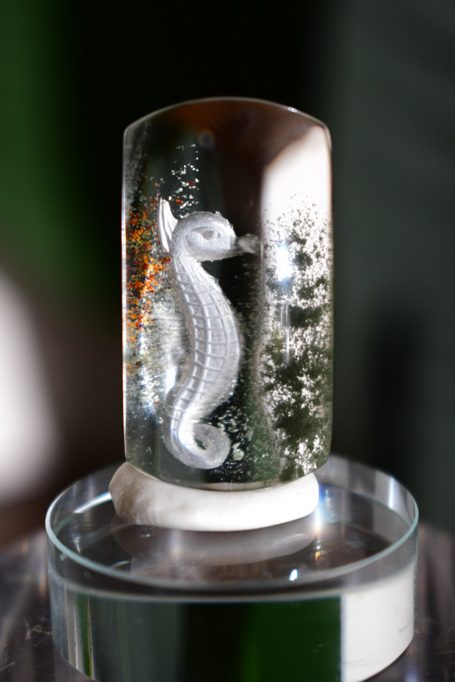 “Seahorse” High-Quality Lodalite Quartz Etched Carvings