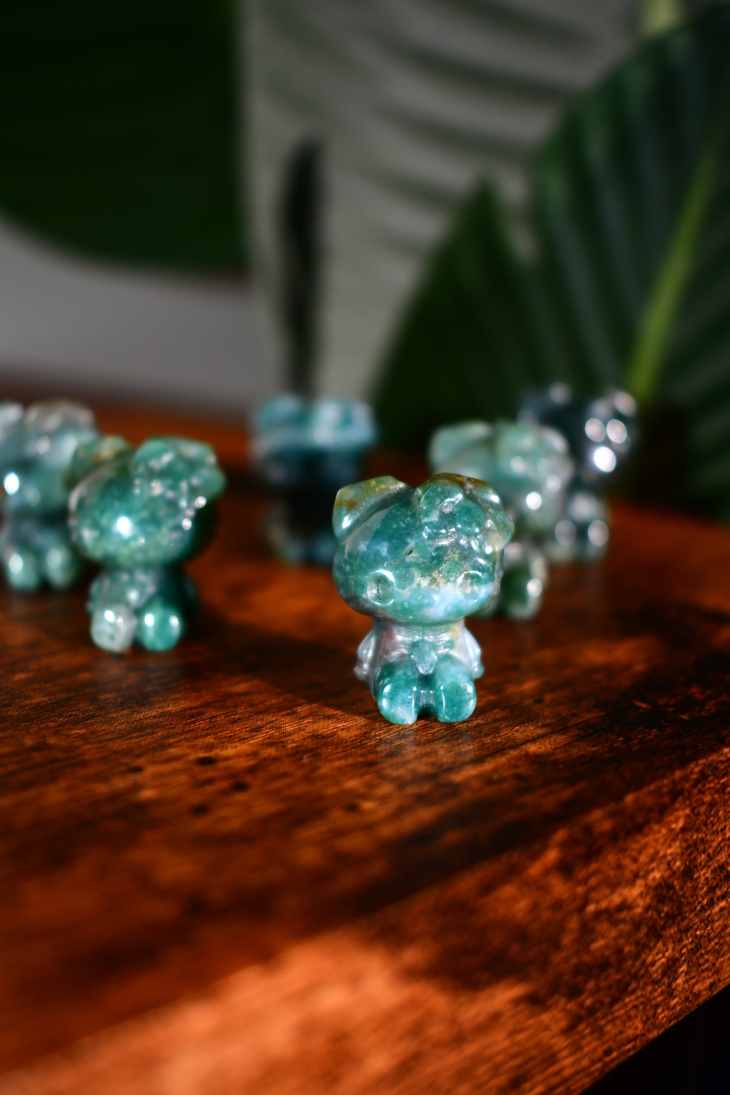 Mini Moss Agate Hello Kitty Carvings