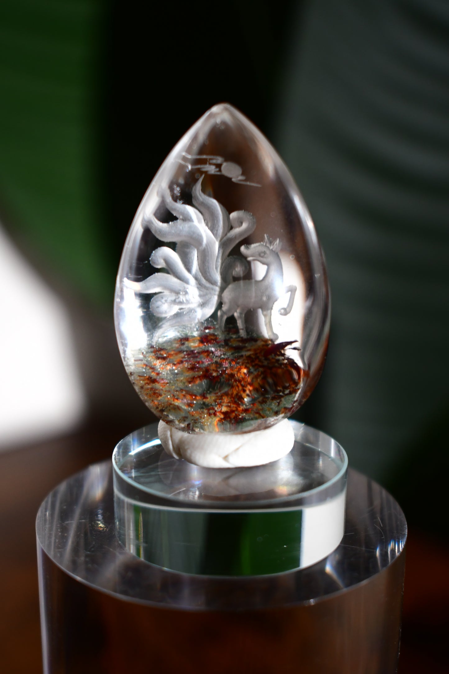 “Nine-Tailed Fox #3” High-Quality Lodalite Quartz Etched Carvings