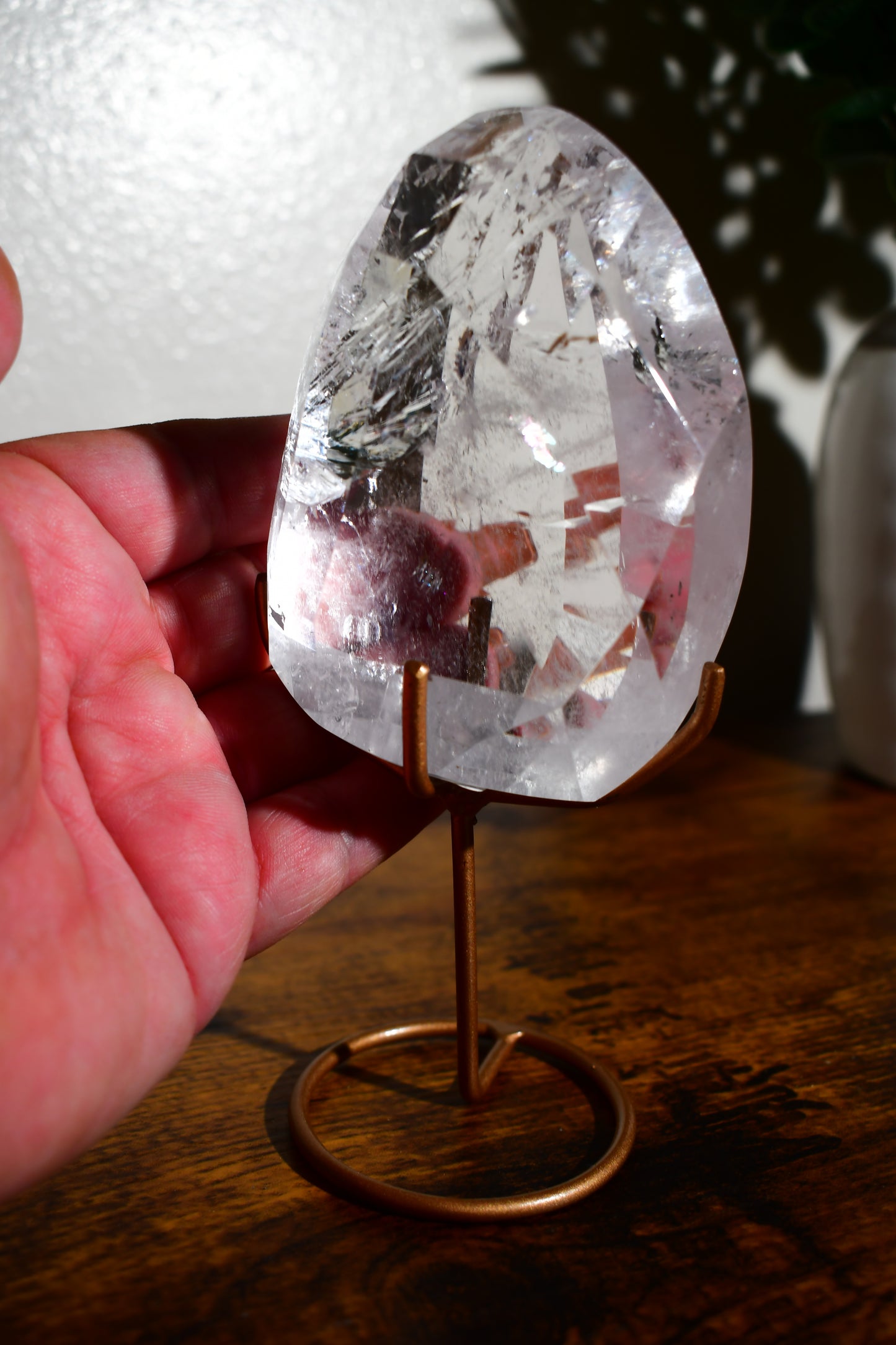 Lemurian Quartz Faceted Freeform on Removable Gold Stand/ Lemurian Crystals/ Ancient Wisdom/ Rare Crystals/ Brazillian Crystals/ Crystals