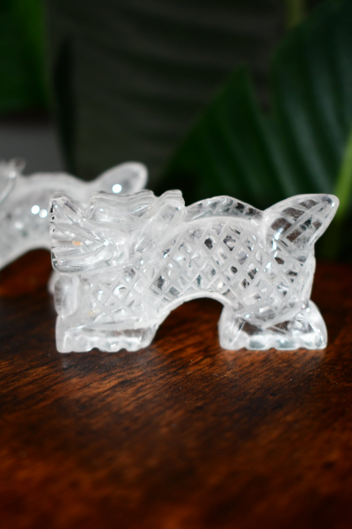 Intricately Carved Clear Quartz Dragon