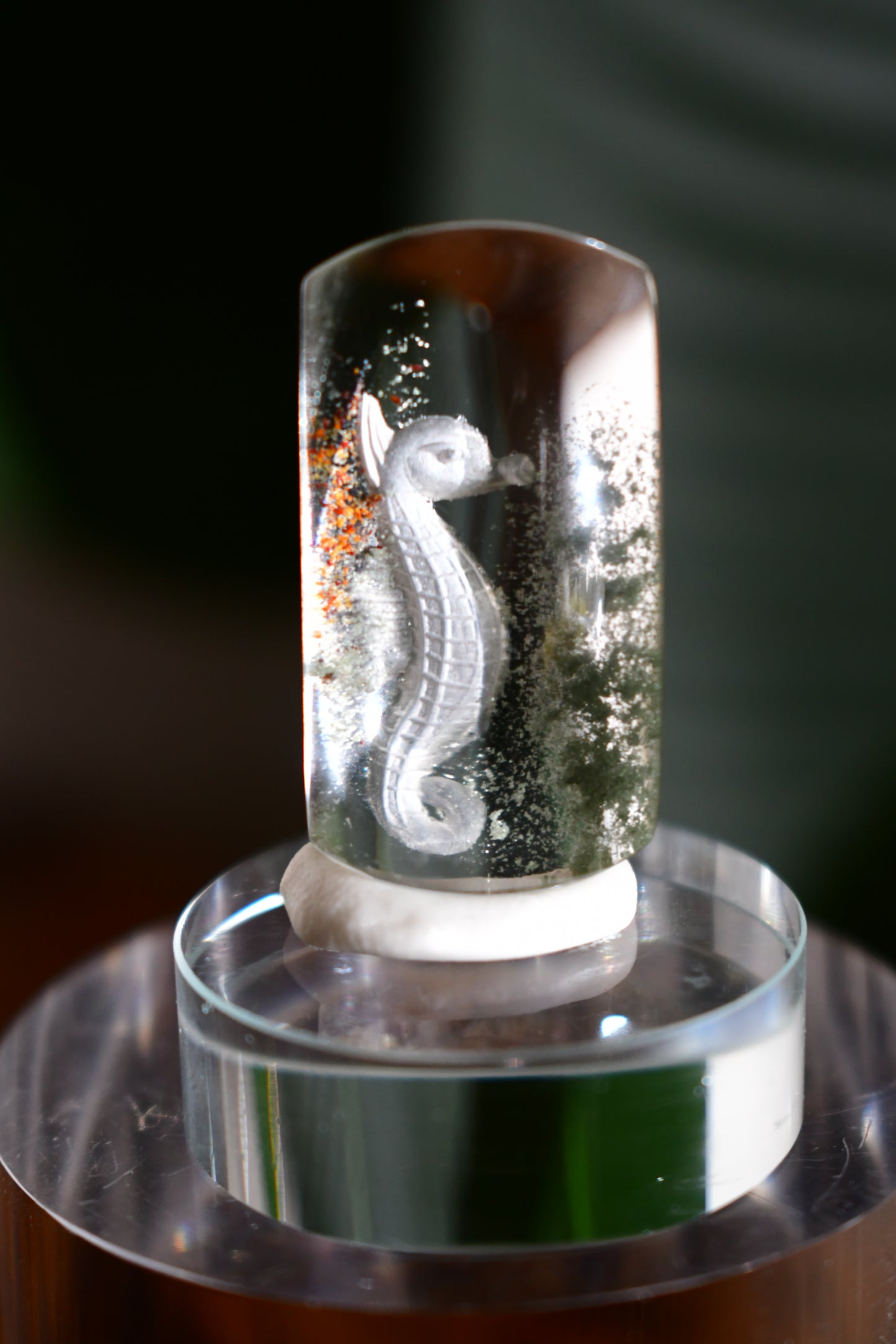 “Seahorse” High-Quality Lodalite Quartz Etched Carvings