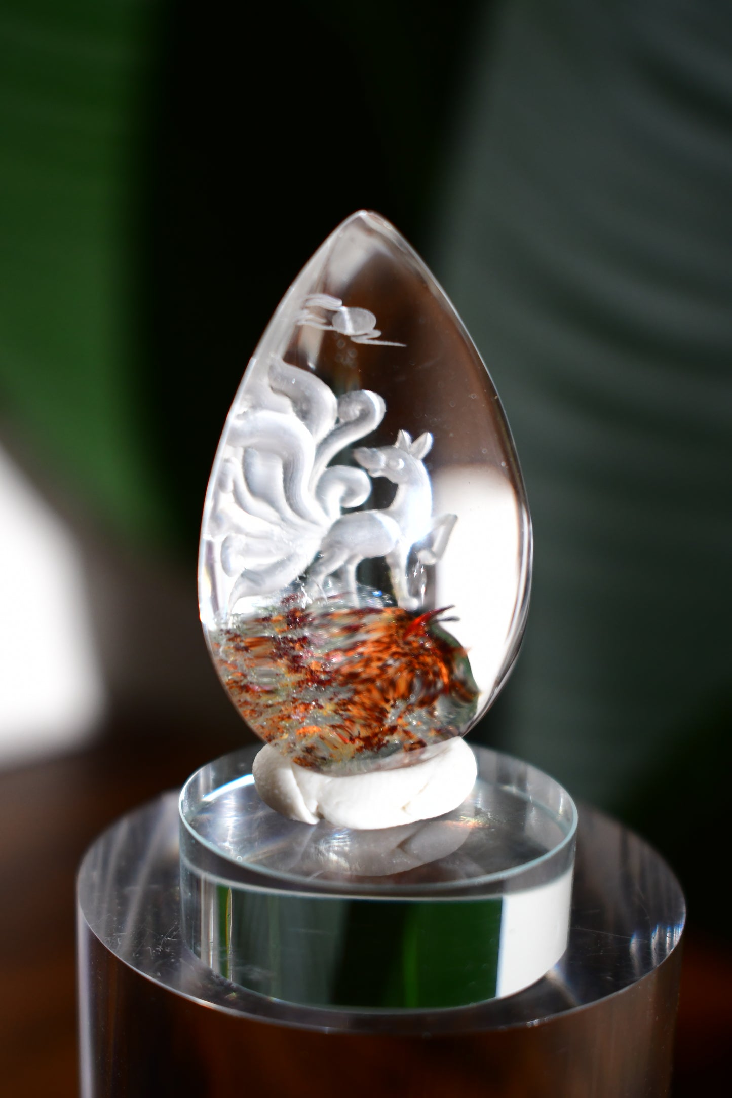 “Nine-Tailed Fox #3” High-Quality Lodalite Quartz Etched Carvings