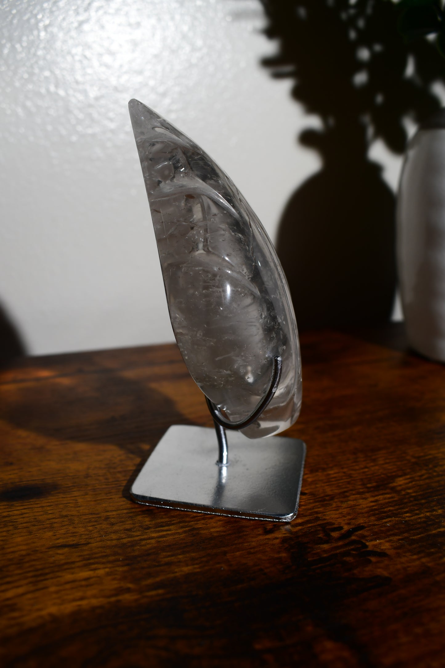 Clear Quartz Leaf Carving on Removable Stand/ Transparent/ Crystals on Stands/ Handcrafted Crystals/ Unique Finds/ Healing Crystals