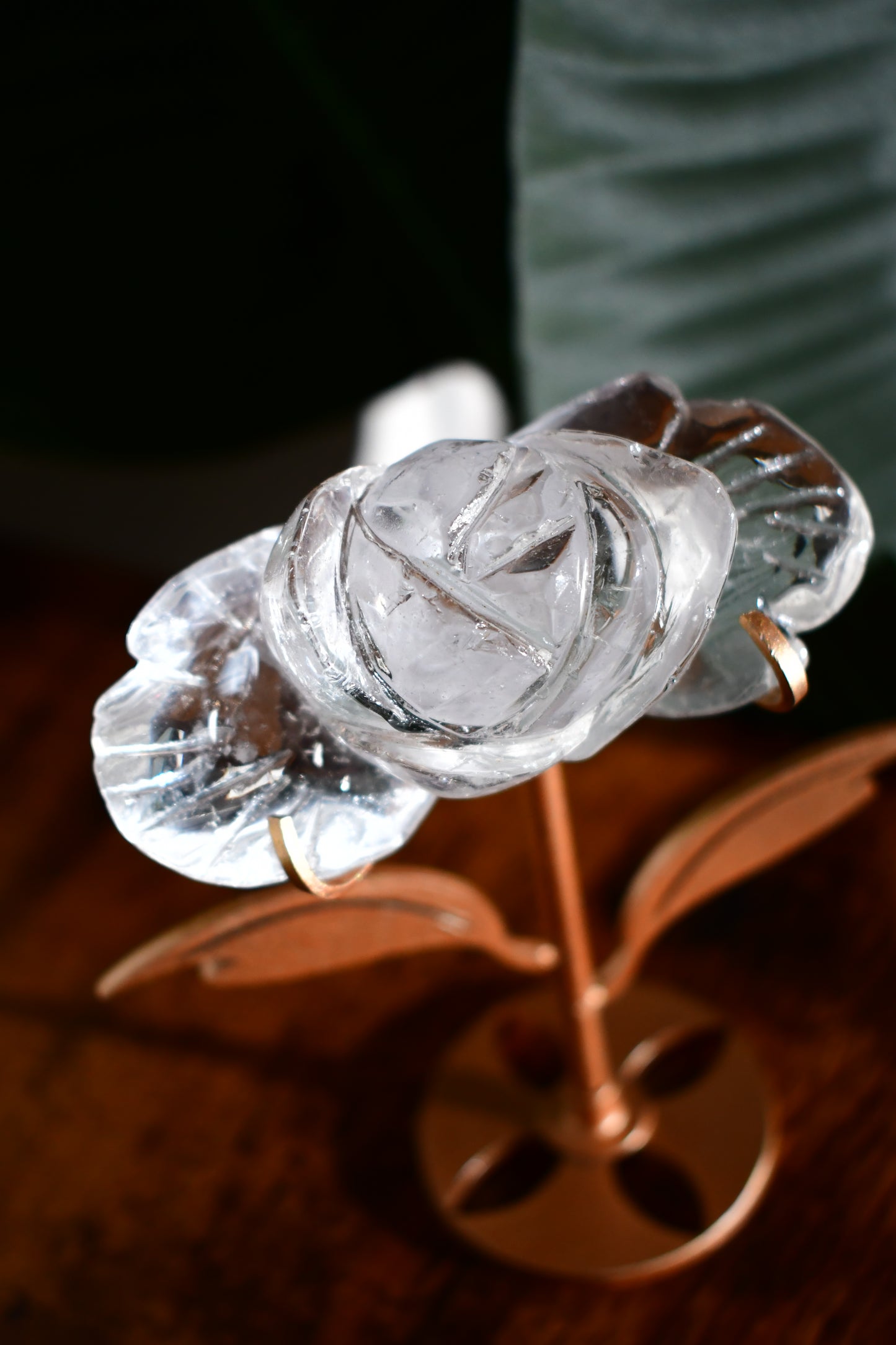 Intricately Carved Clear Quartz Rose