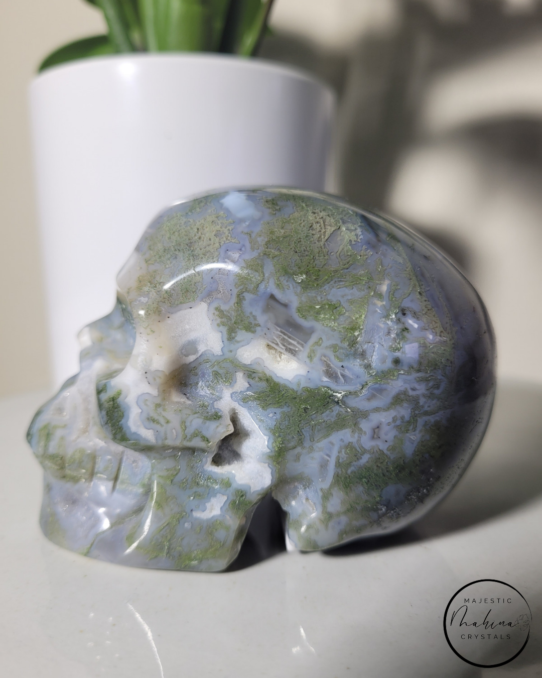 Moss Agate Skull