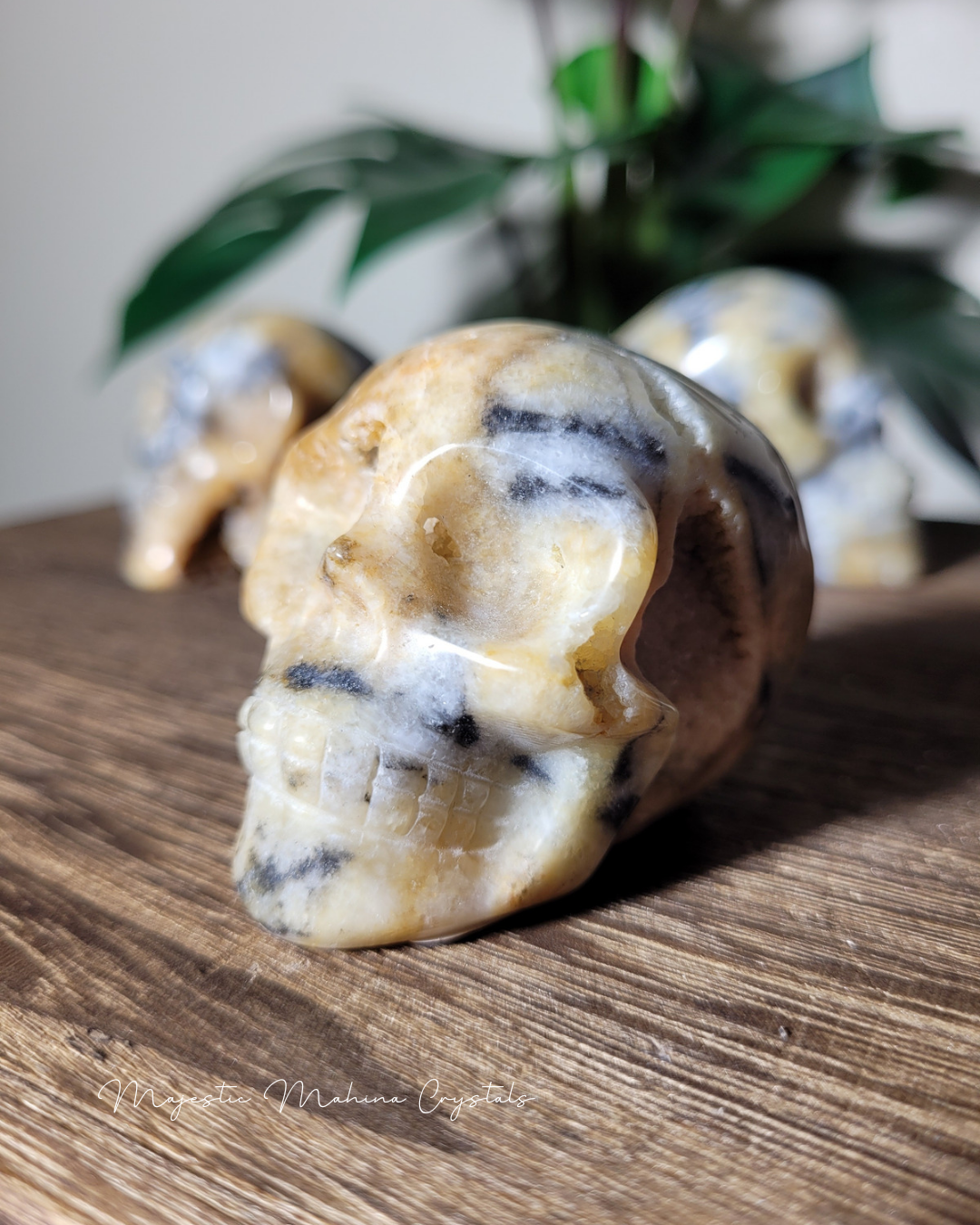 Yellow Chalcedony with Zebra Jasper Skull