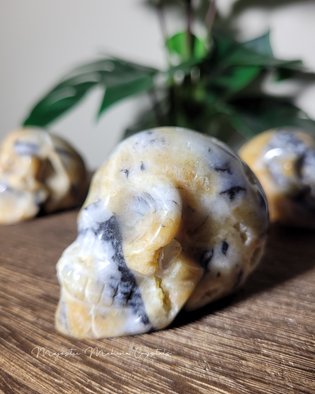 Yellow Chalcedony with Zebra Jasper Skull