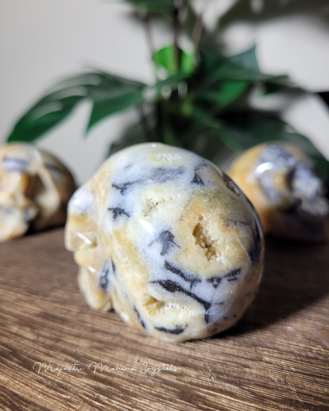 Yellow Chalcedony with Zebra Jasper Skull