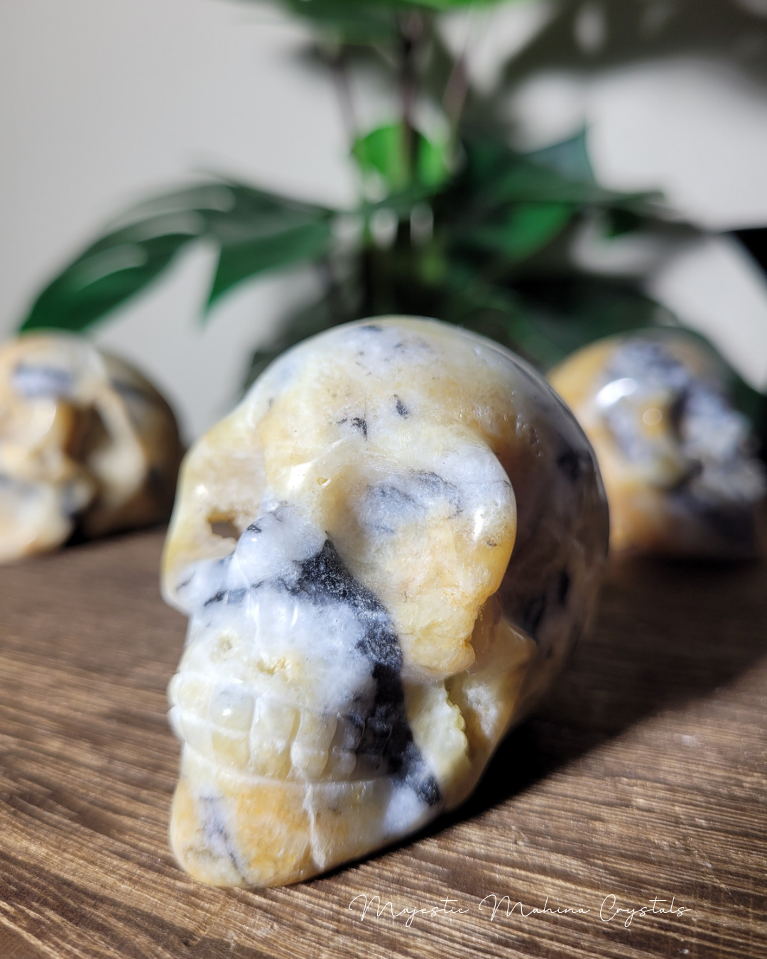 Yellow Chalcedony with Zebra Jasper Skull