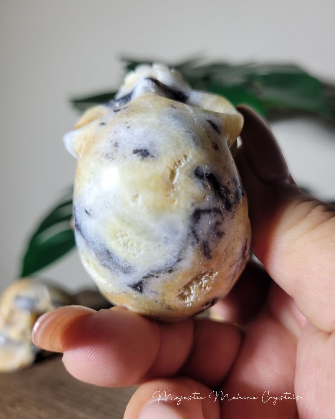 Yellow Chalcedony with Zebra Jasper Skull
