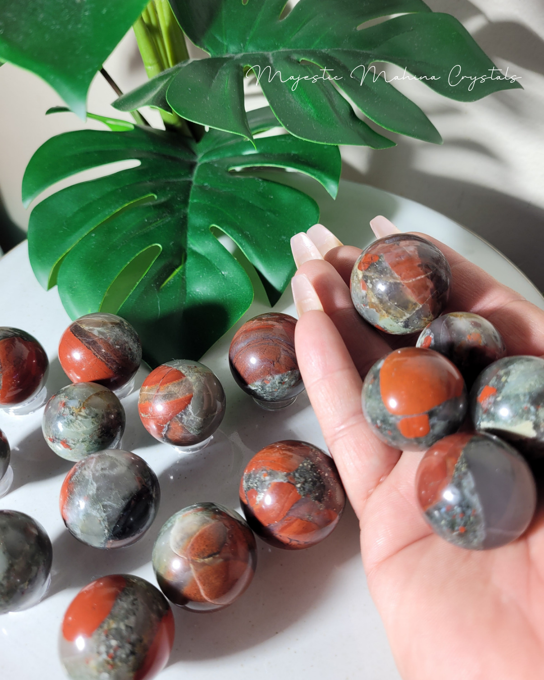 African Bloodstone Mini Spheres with Stand