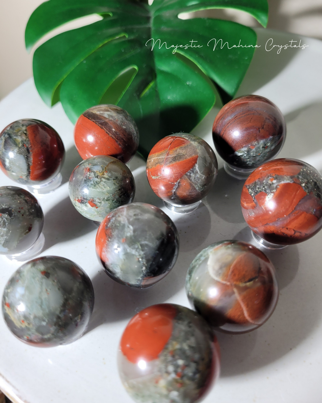 African Bloodstone Mini Spheres with Stand