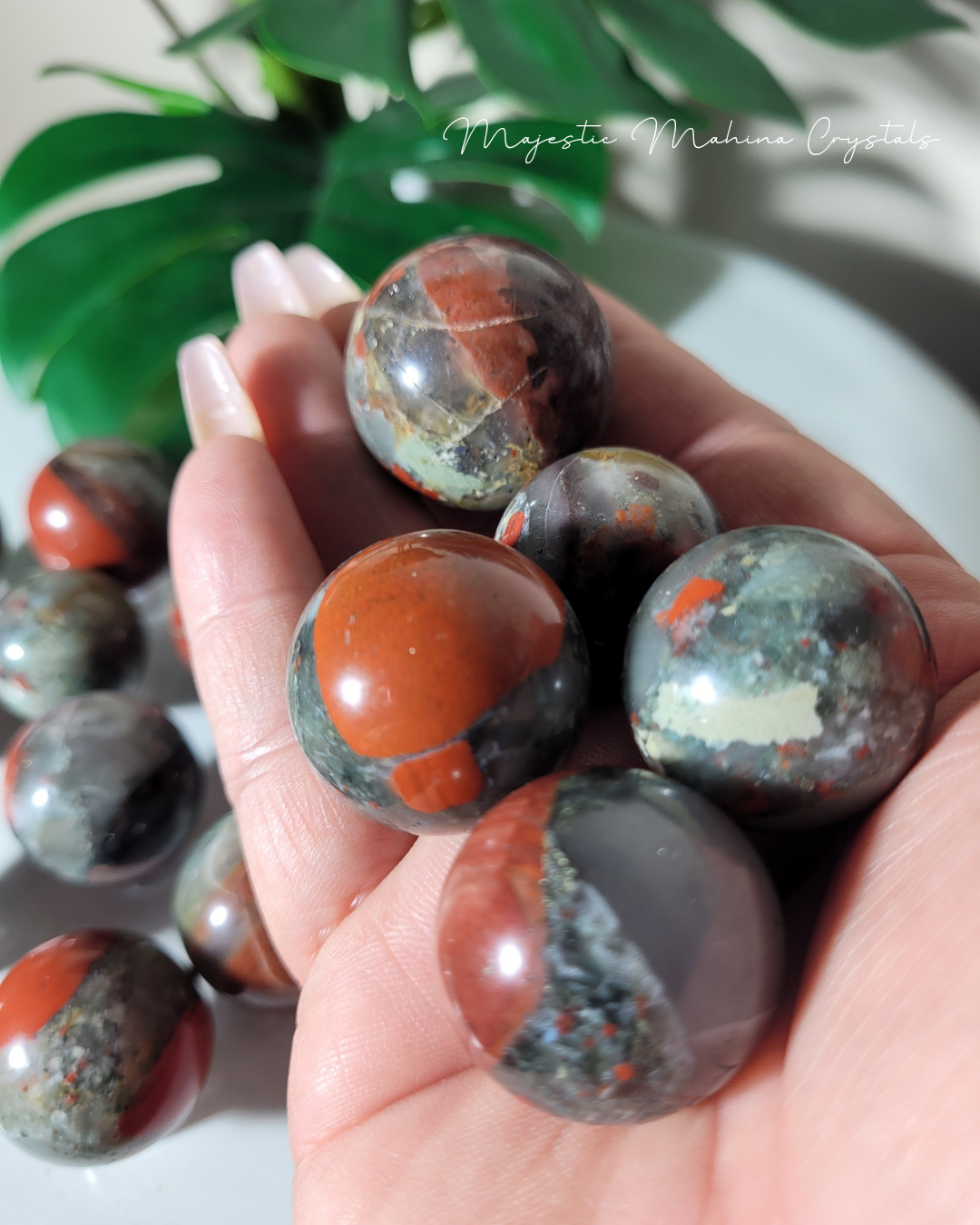 African Bloodstone Mini Spheres with Stand