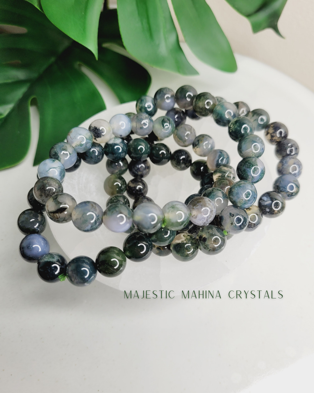 Moss Agate Crystal Bracelet 10mm