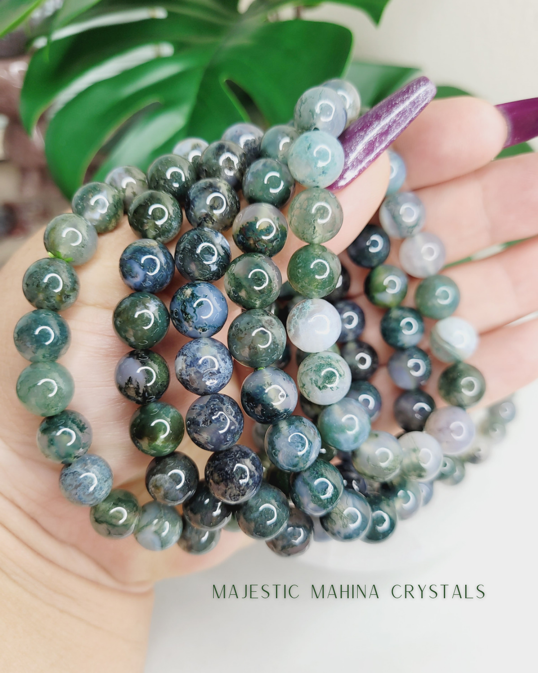Moss Agate Crystal Bracelet 10mm