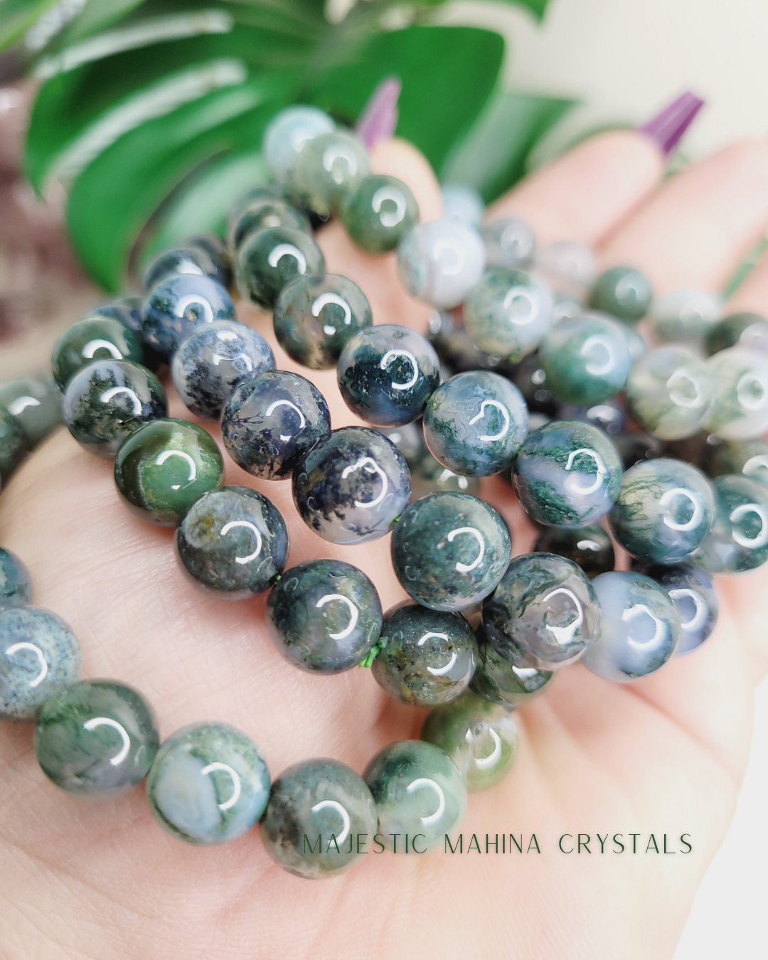 Moss Agate Crystal Bracelet 10mm