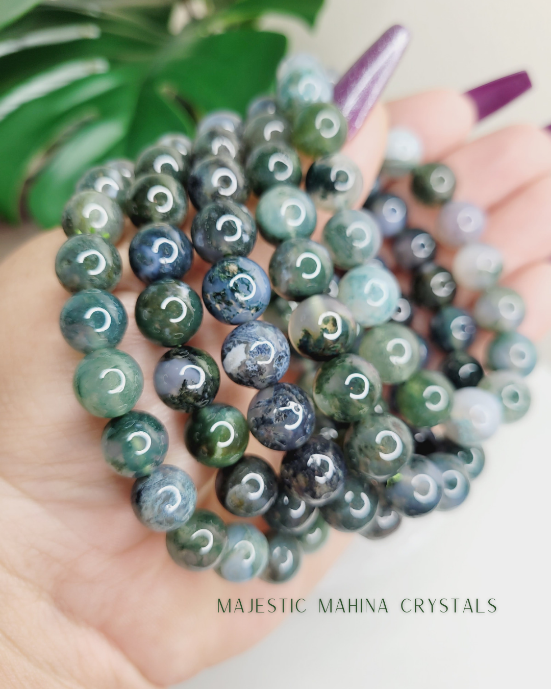 Moss Agate Crystal Bracelet 10mm