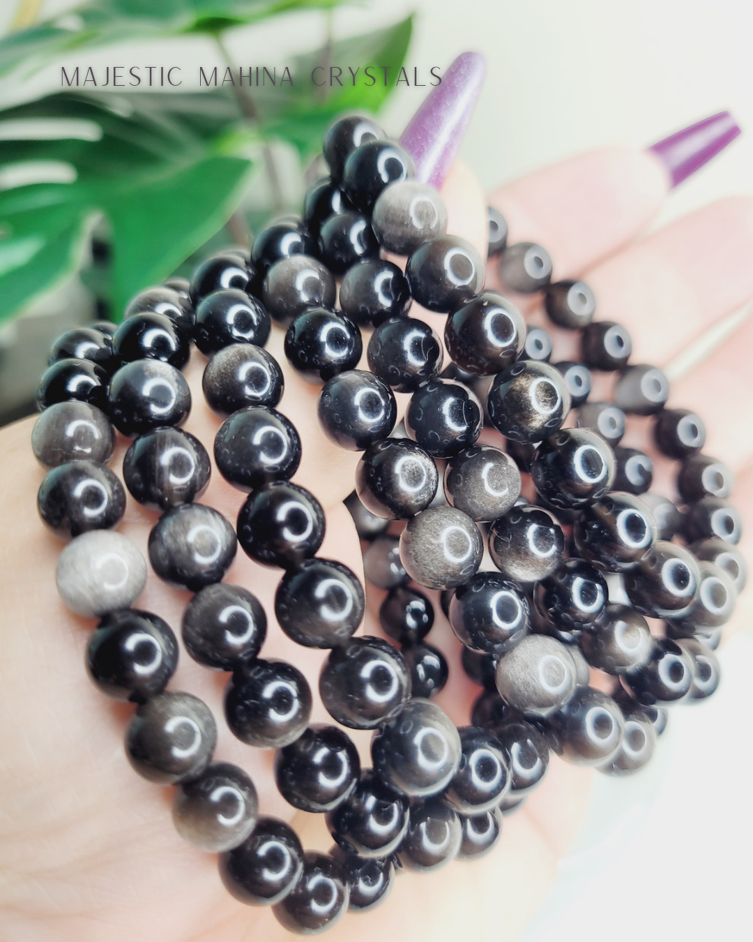 Silver Sheen Black Obsidian Bracelets