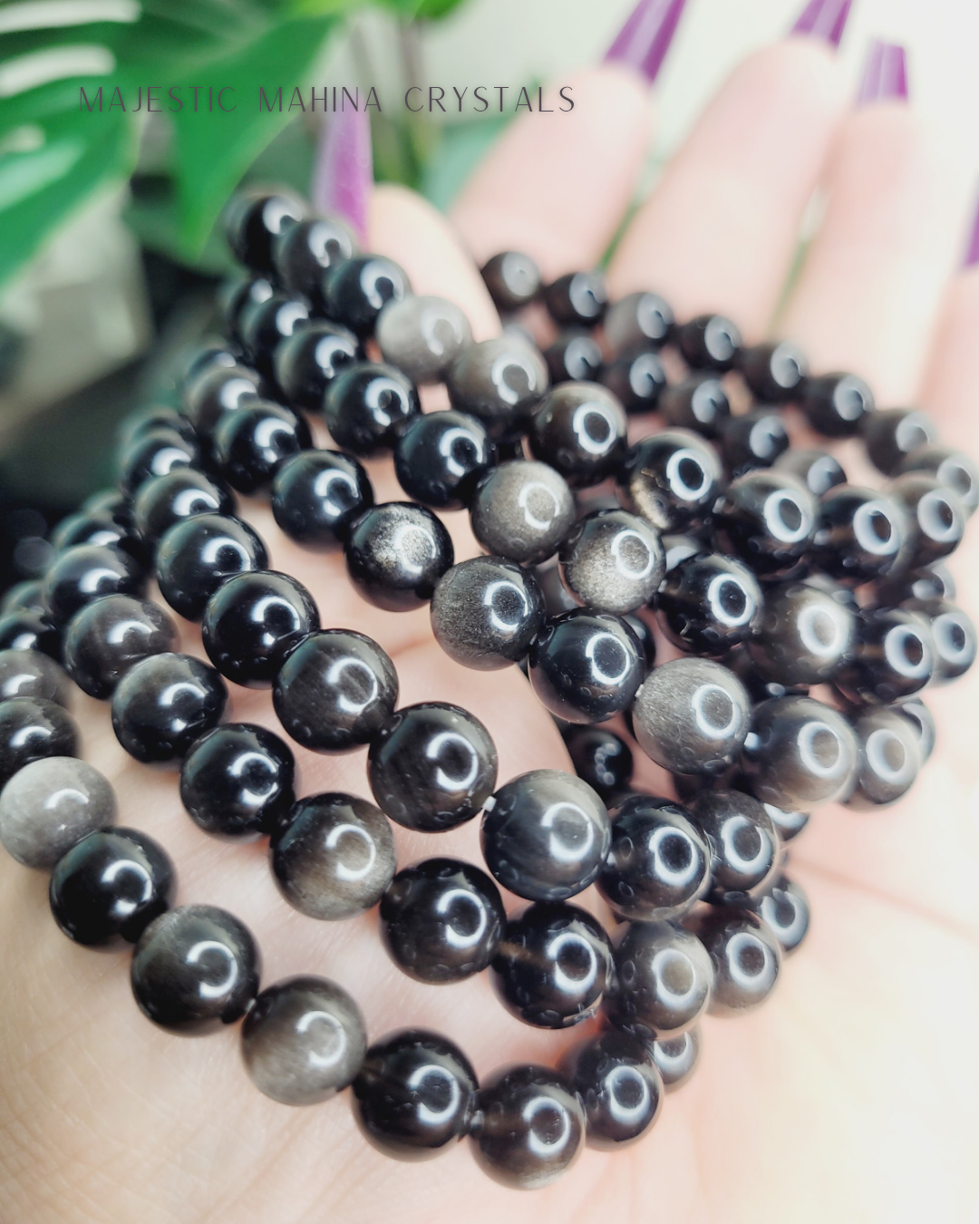 Silver Sheen Black Obsidian Bracelets
