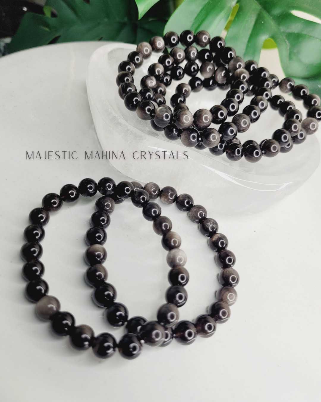 Silver Sheen Black Obsidian Bracelets