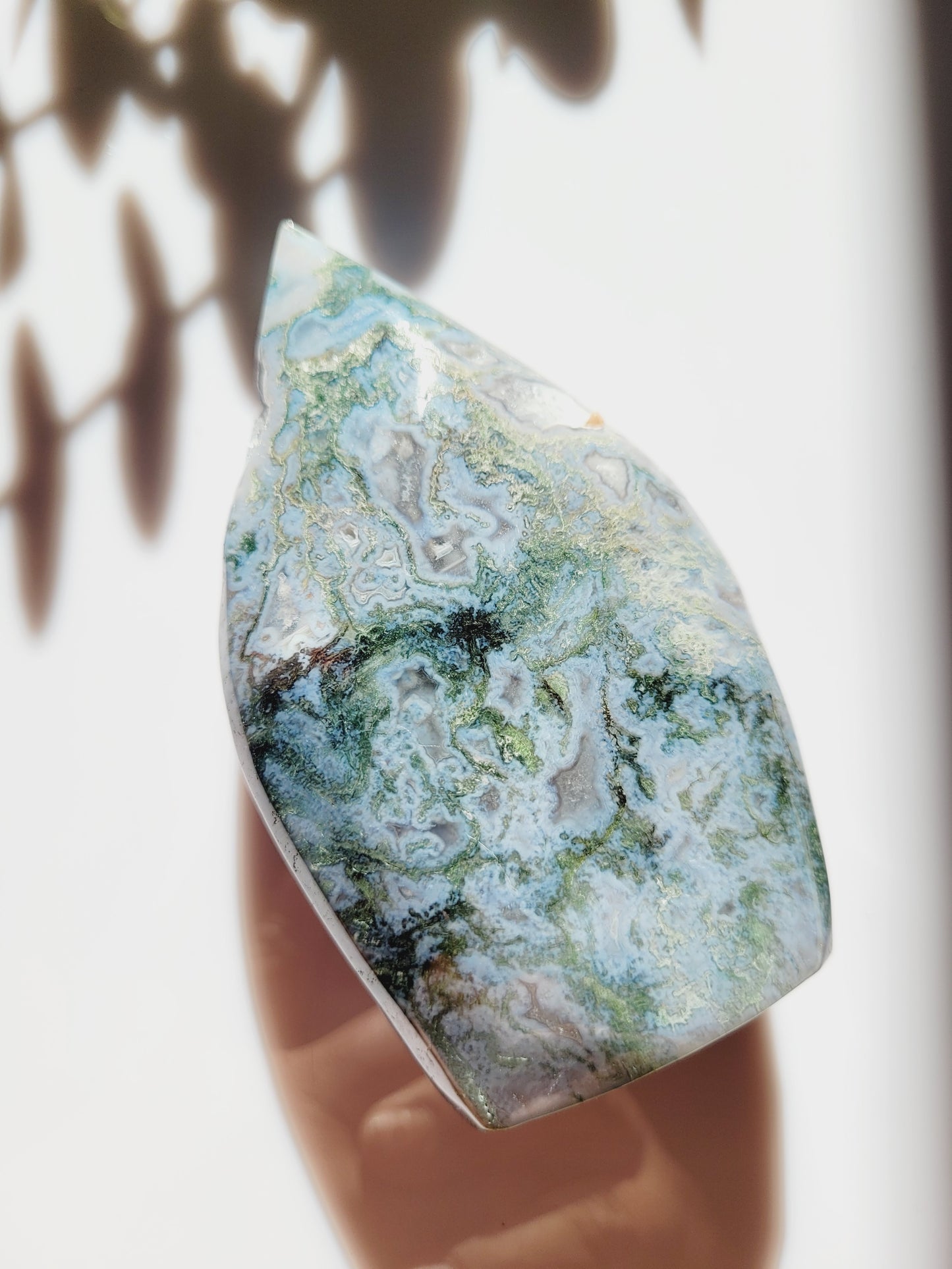 Moss Agate (Blue) Druzy Flames