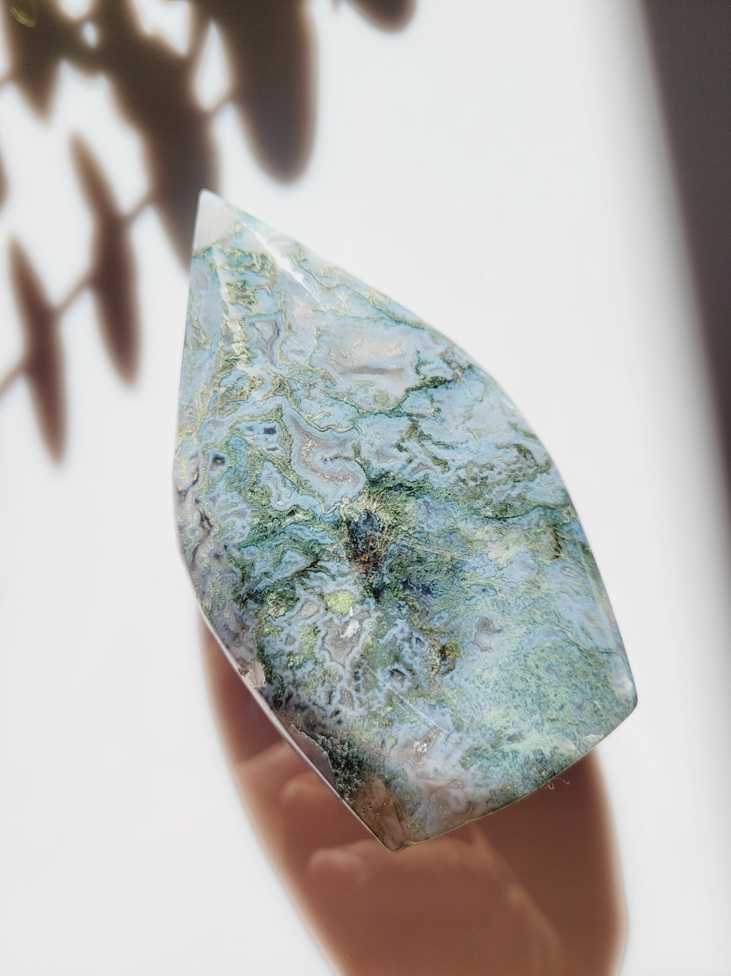 Moss Agate (Blue) Druzy Flames