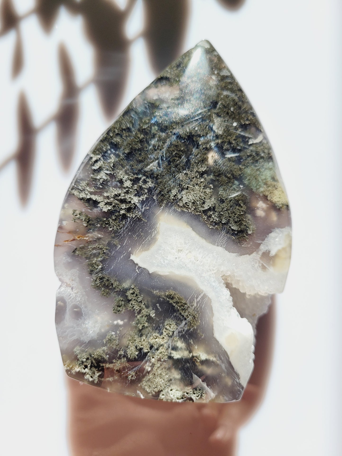 Moss Agate (Blue) Druzy Flames