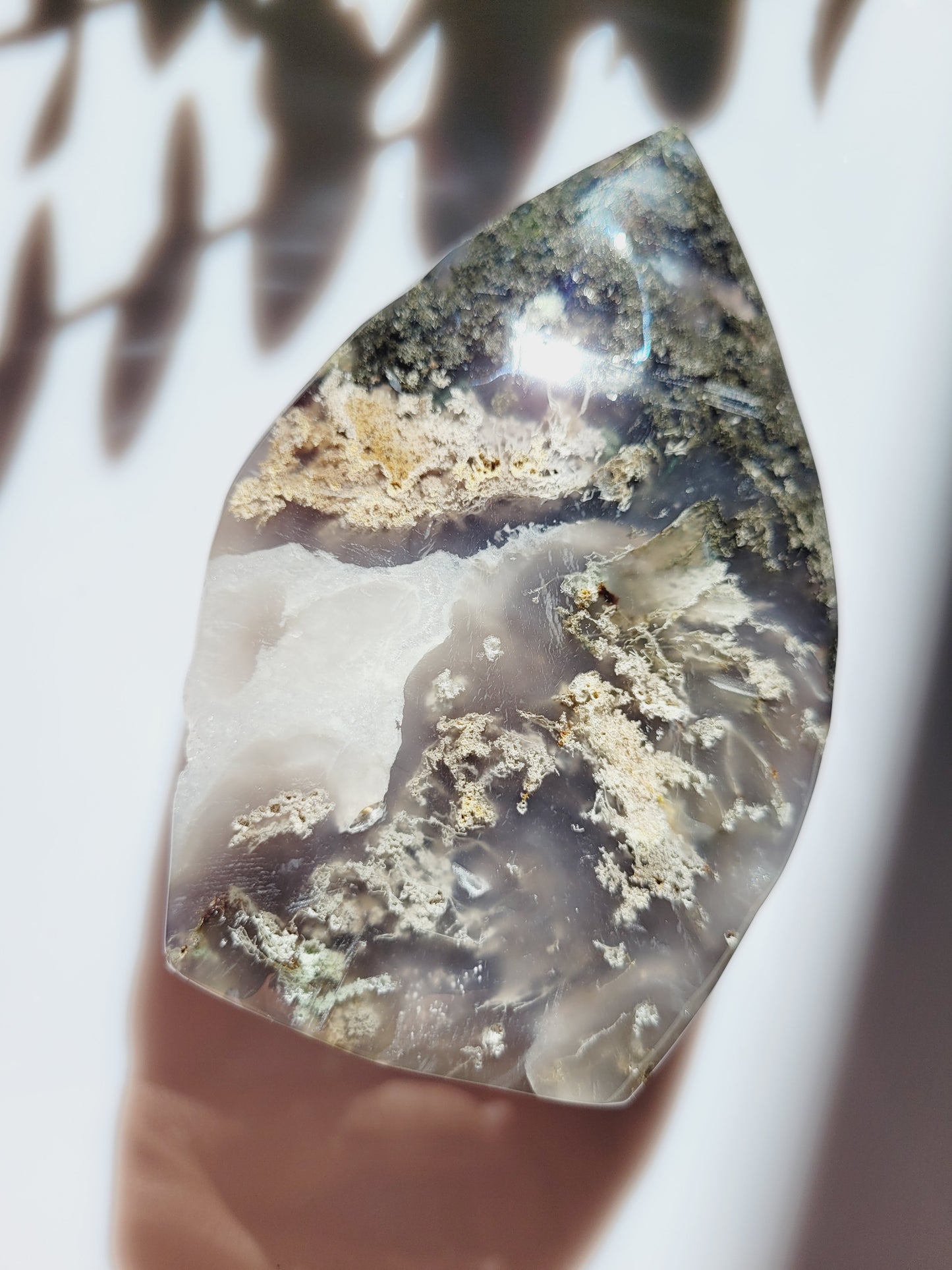 Moss Agate (Blue) Druzy Flames