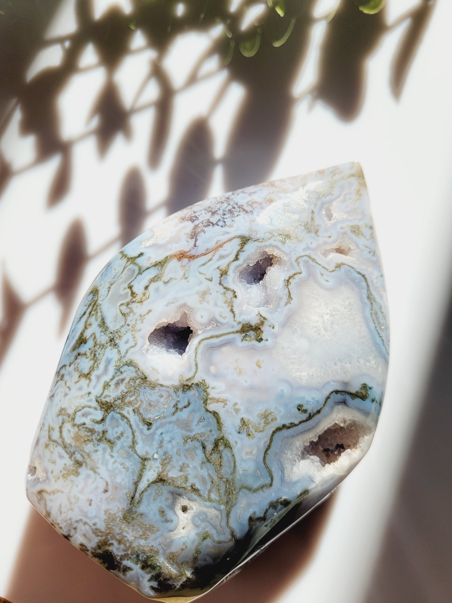 Moss Agate (Blue) Druzy Flames