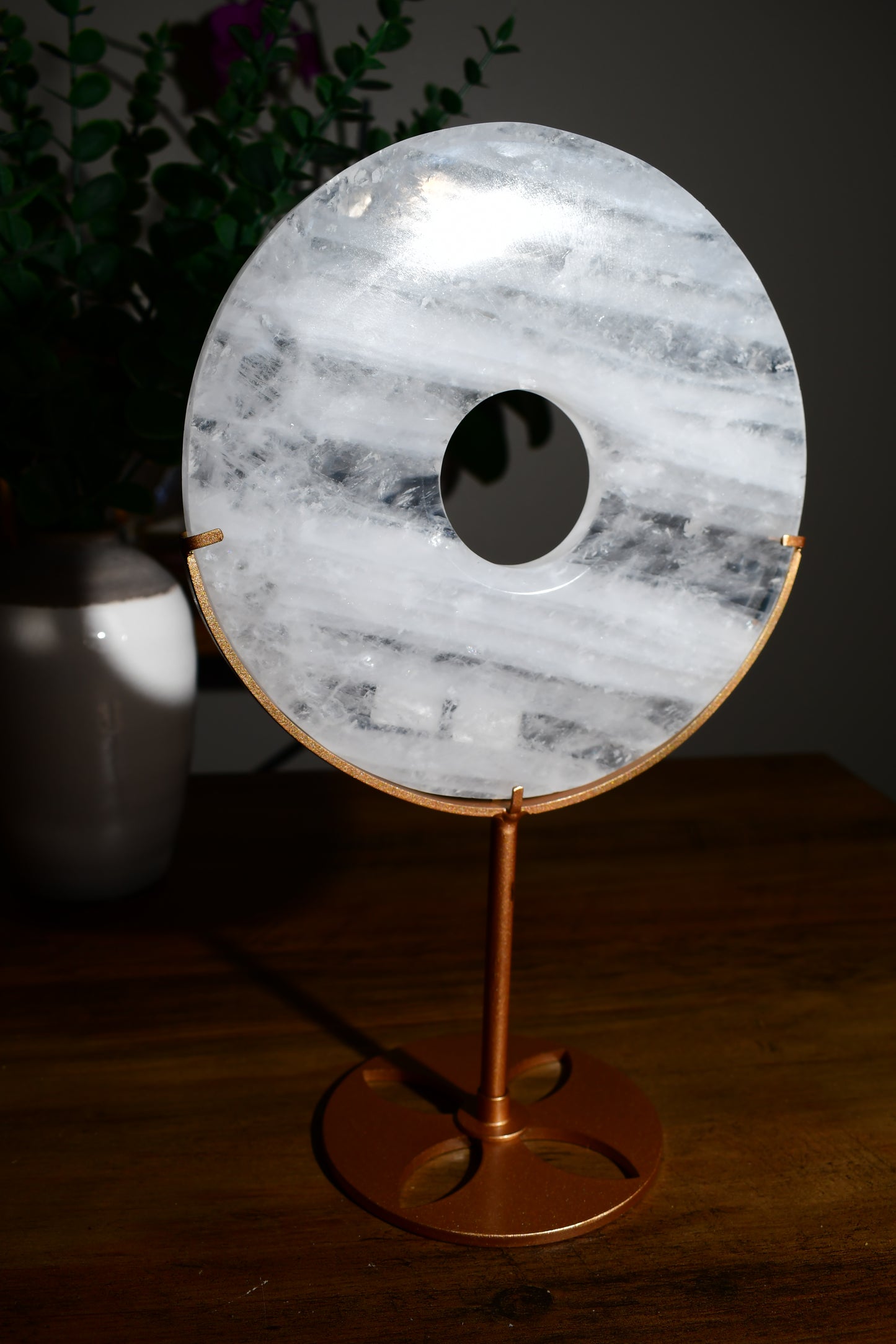 Clear Quartz XL Donut Carving on Stand