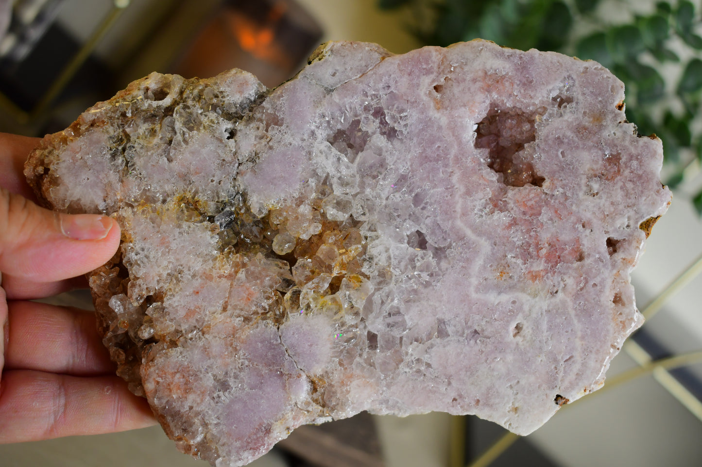 Pink Amethyst Druzy Slab with Stand