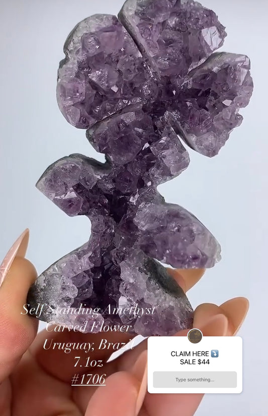 SELF STANDING AMETHYST CARVED FLOWER