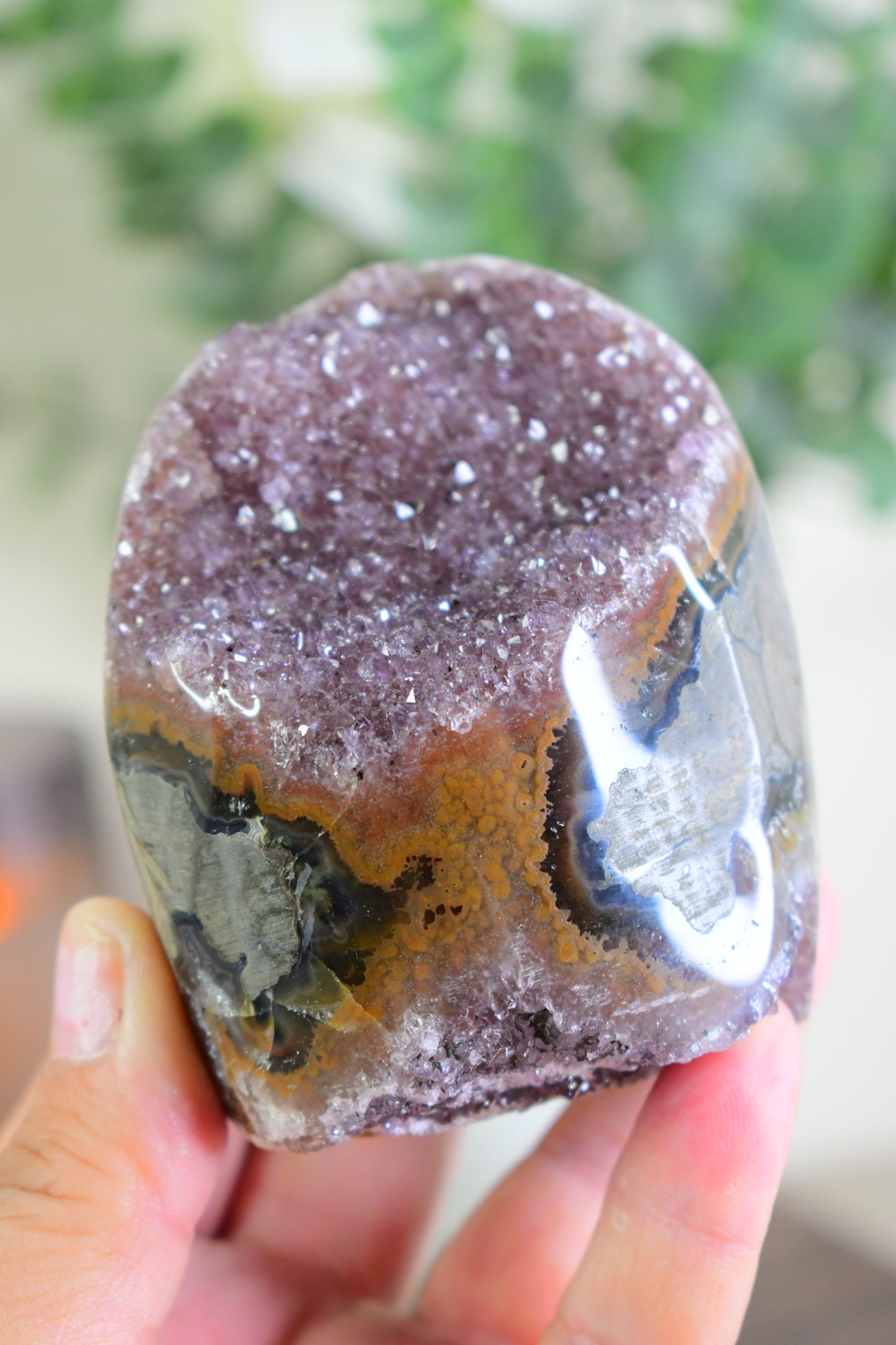 Druzy Amethyst Stalactite Cut Base/ Amethyst/ Calcite High Quality Crystals/ Gifts for Him/ Gifts for Her/ Healing Crystals/ Calming/ Pink