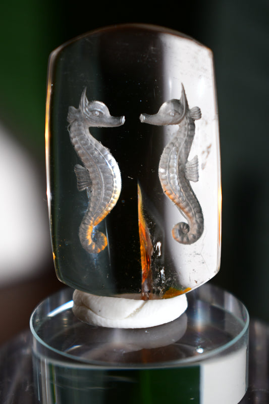“Seahorse” High-Quality Lodalite Quartz Etched Carvings