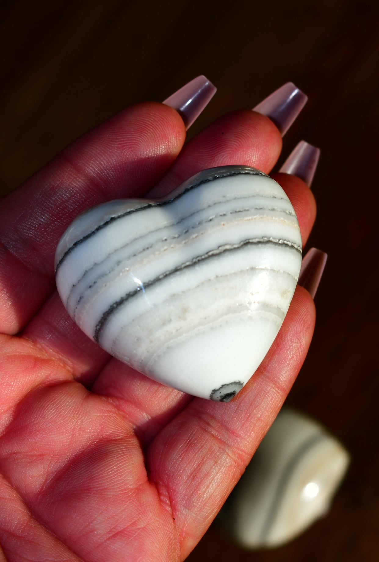 Zebra Calcite Heart Carvings