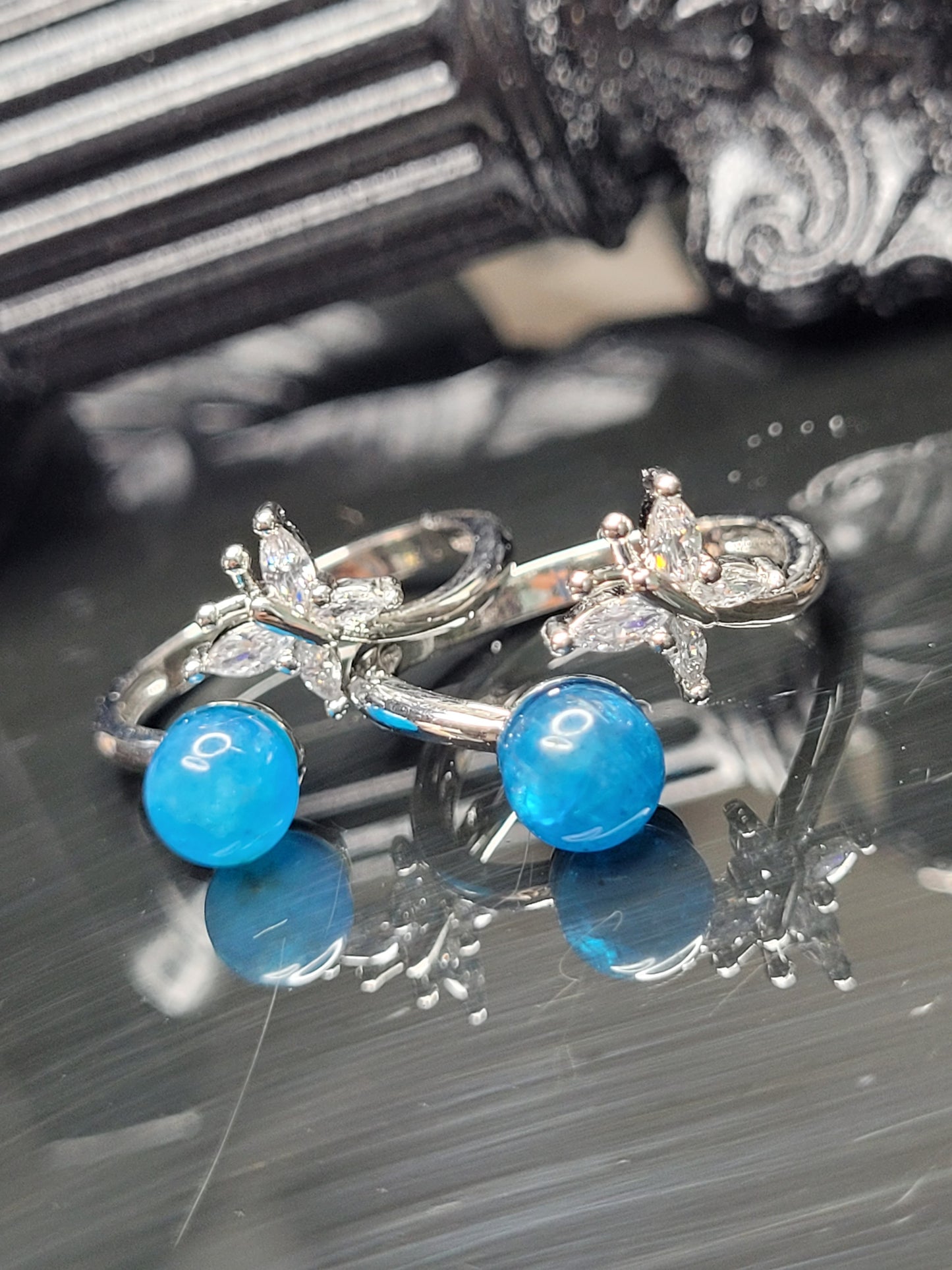 Blue Apatite Adjustable Butterfly Rings