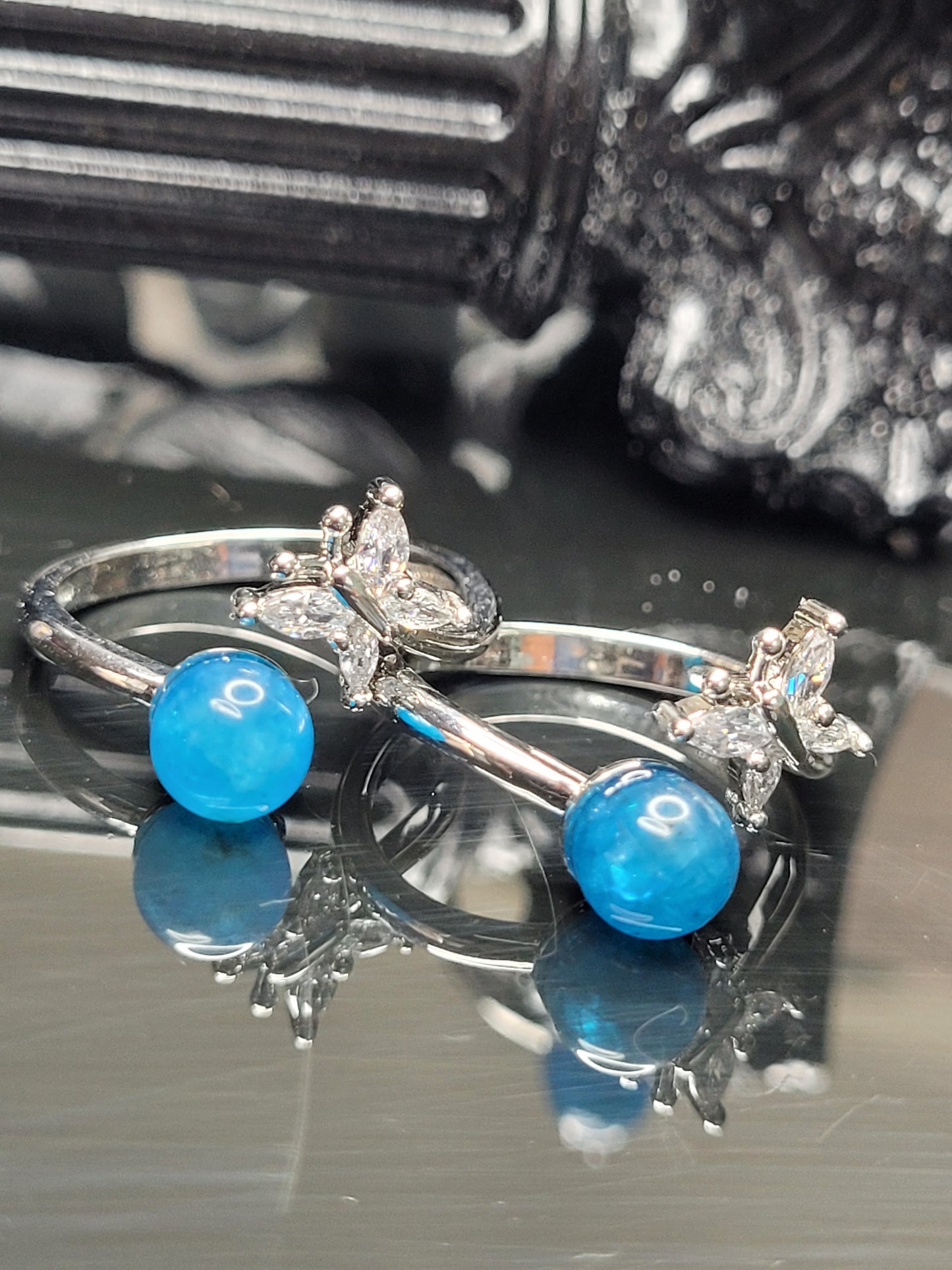 Blue Apatite Adjustable Butterfly Rings