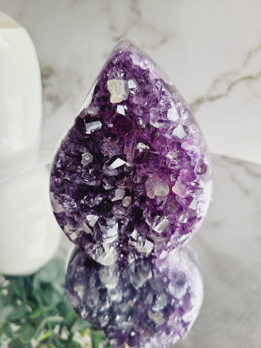 Druzy Amethyst, Calcite & Agate Flame